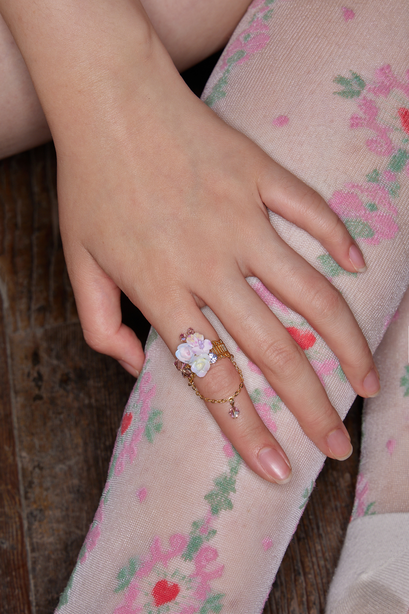 Peek-a-Boo Rainbow Rose Ball Double Layer Open Ring