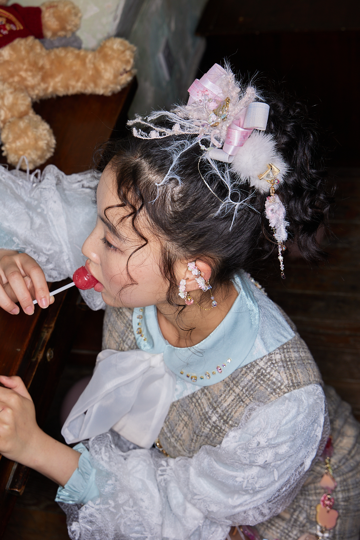 Honey Teddy with Cotton Candy Claw Clip