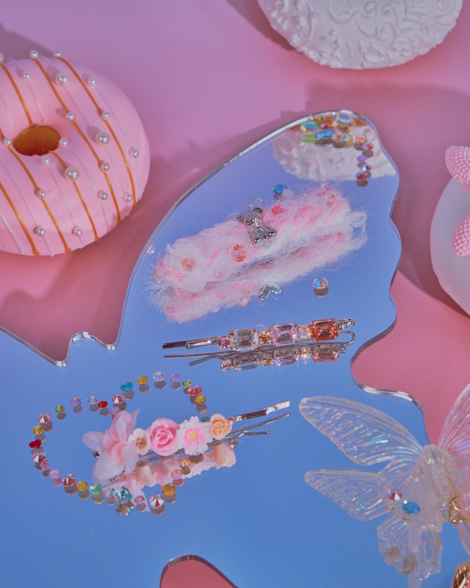 Fluffy Teddy Comb with Velvety Barrette Set