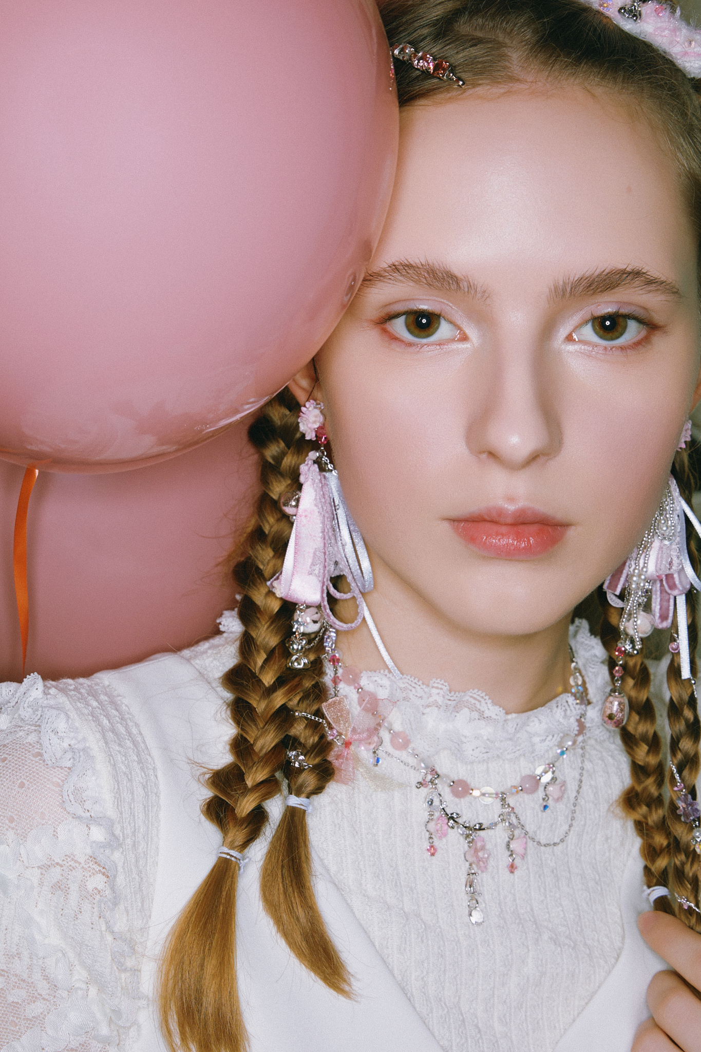 Mischievous Bear with Rose Quartz Collar Necklace