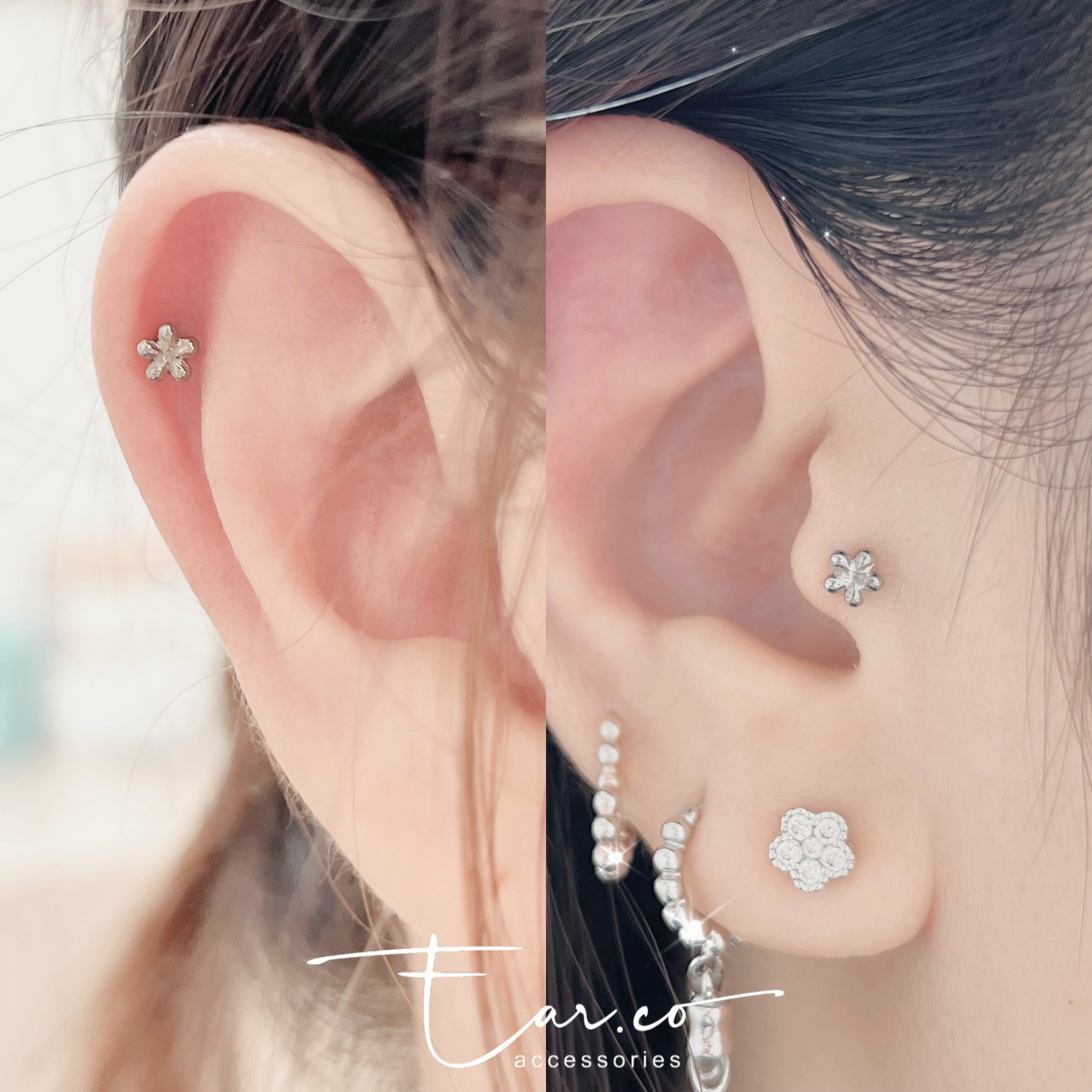 光面小花平頭耳門/耳珠/耳骨釘 [G23 Titanium] [單支]