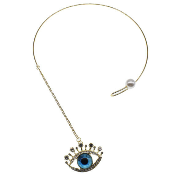 Blue eye pearl open choker