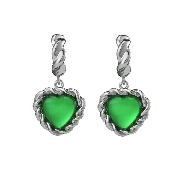 Green love pendant earrings