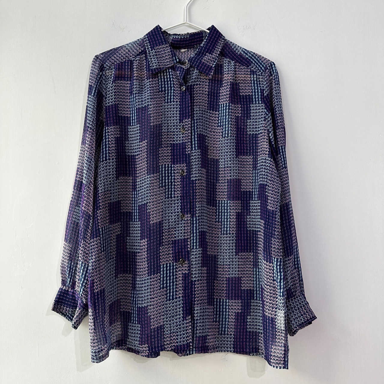 紫色迷你小草圖案雪紡上衣