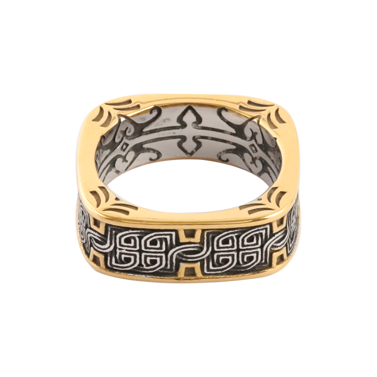 白鋼戒指，男士戒指 凱爾特圖騰；方形戒身設計（3583）