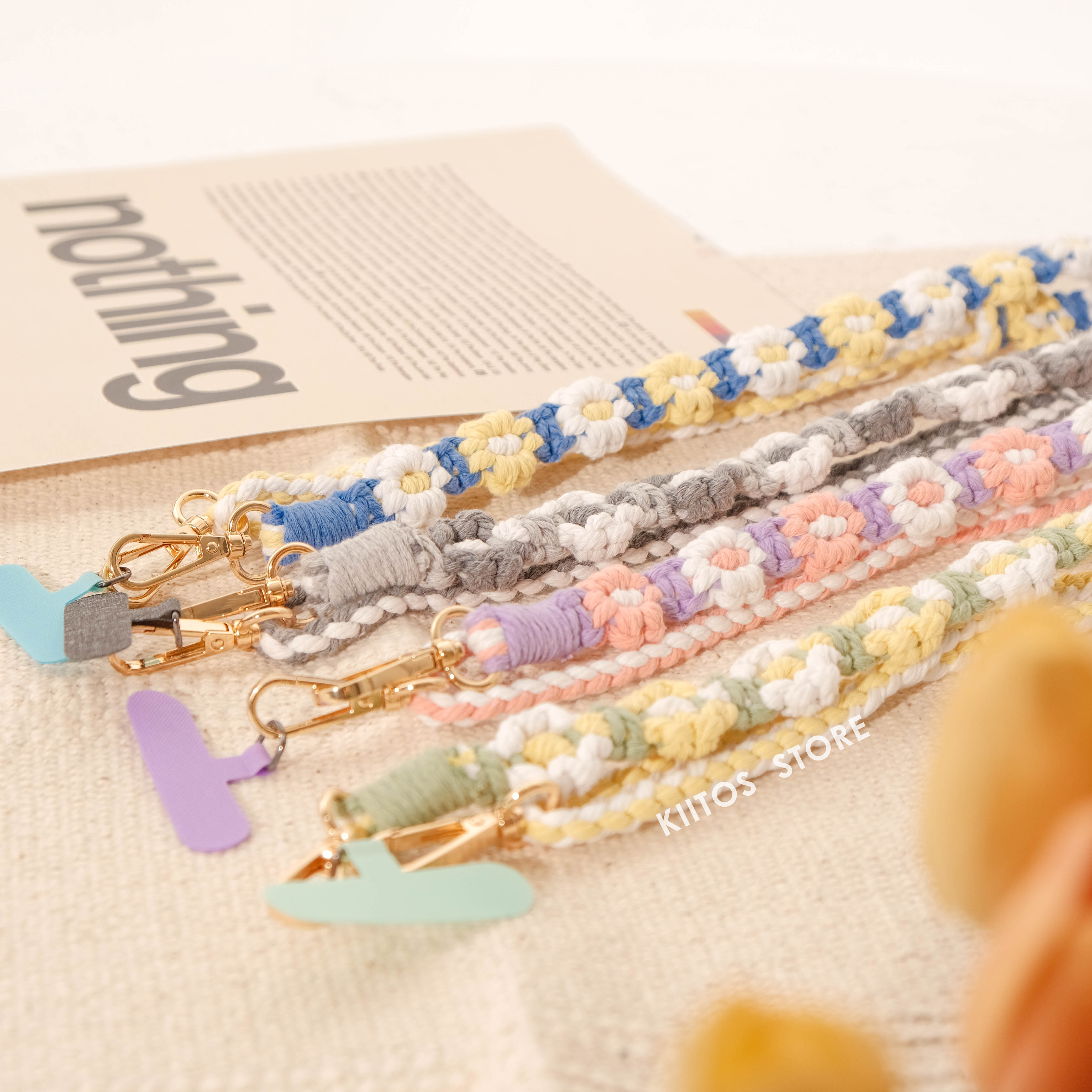 【現貨】手工編織 小雛菊 花花 手機鏈 可調式 附墊片 手機掛繩