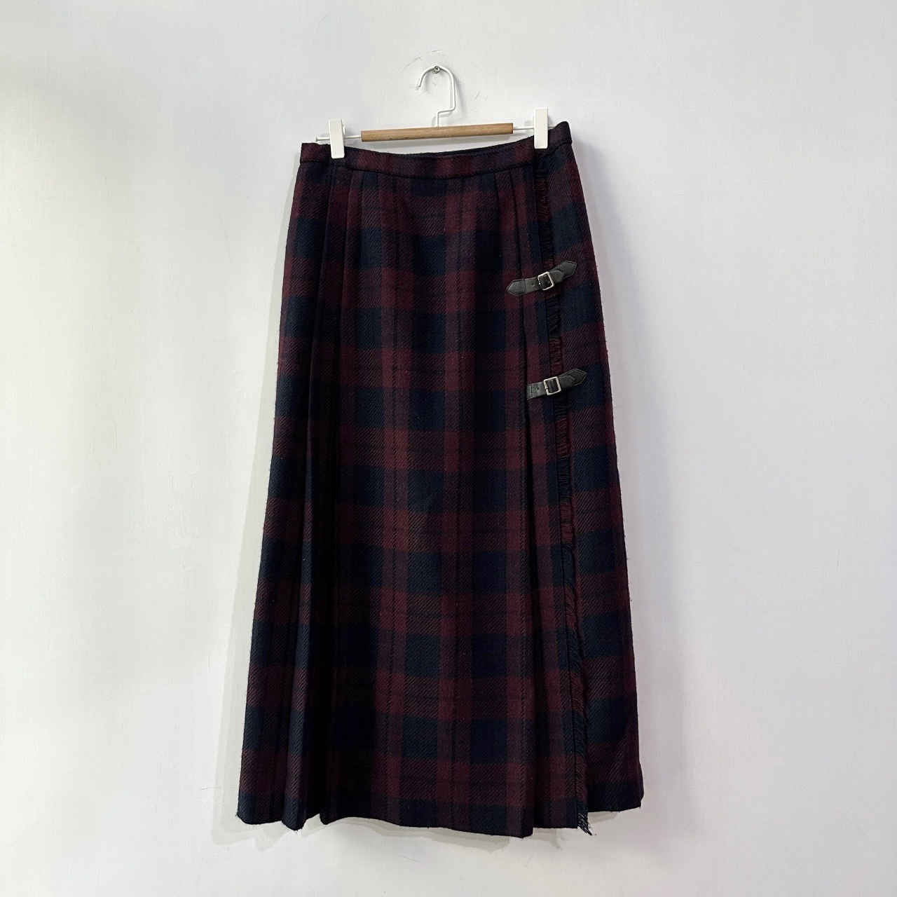 紫紅格紋羊毛半身裙