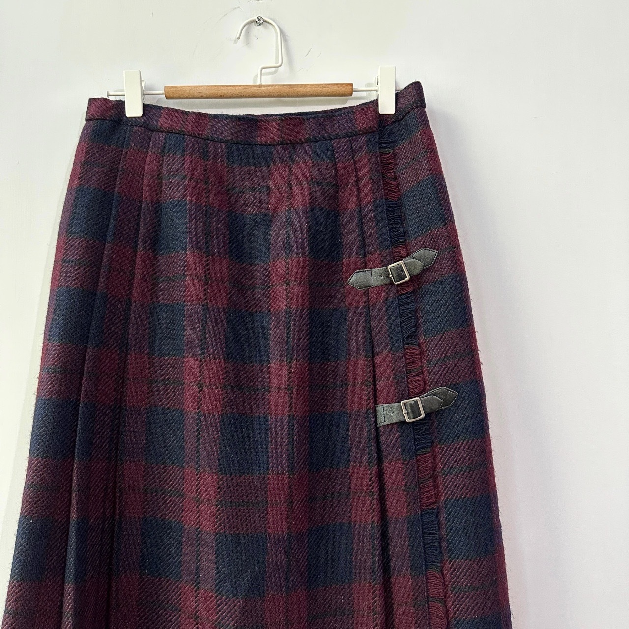 紫紅格紋羊毛半身裙