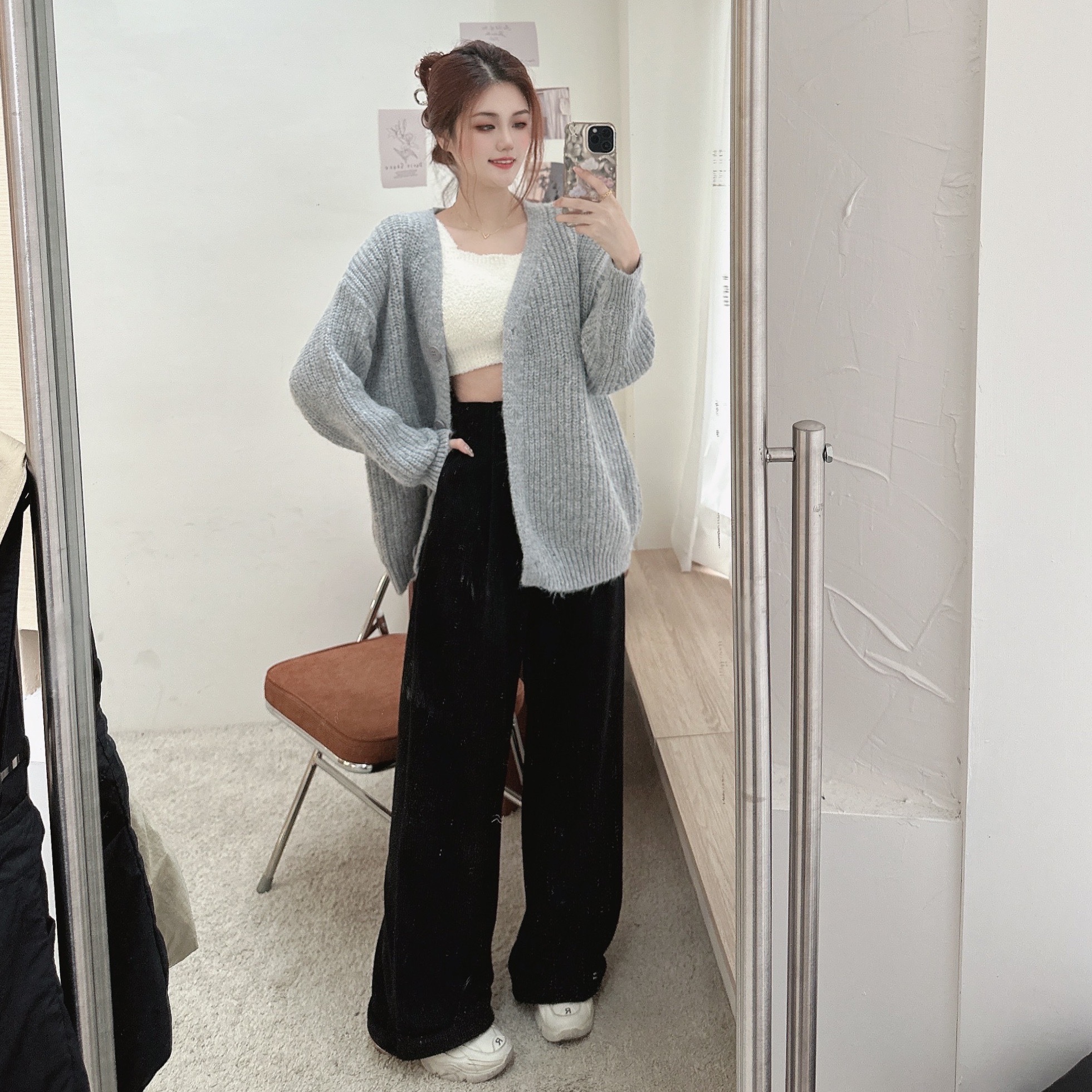 燈心絨褲管反摺寬褲/三色