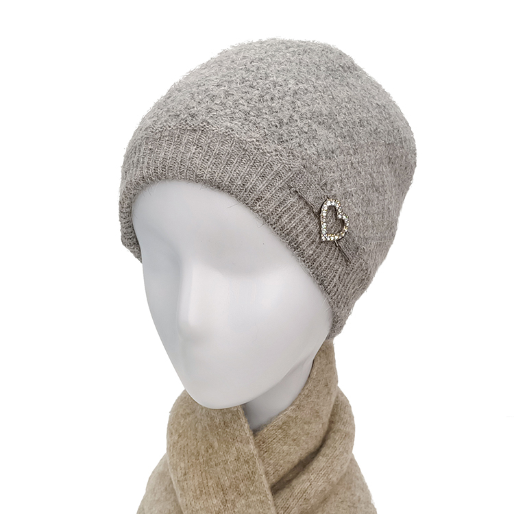 愛心亮鑽毛線帽-灰色