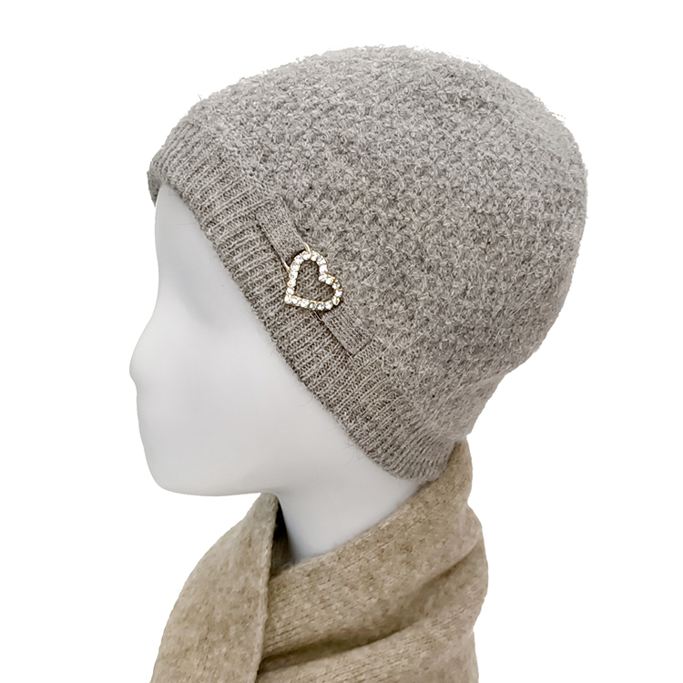 愛心亮鑽毛線帽-灰色