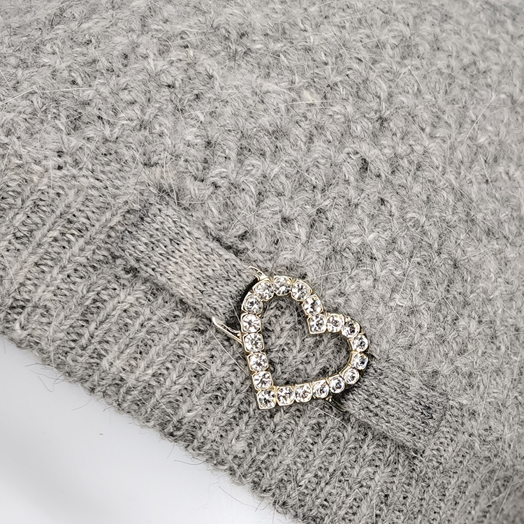 愛心亮鑽毛線帽-灰色