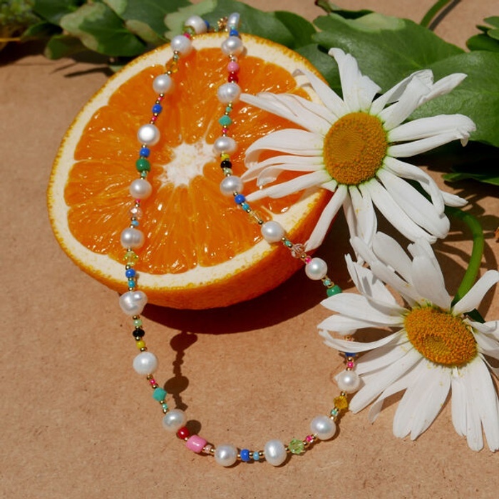 VINTAGE HOLLYWOOD Pearl n Crystal Beads Necklace