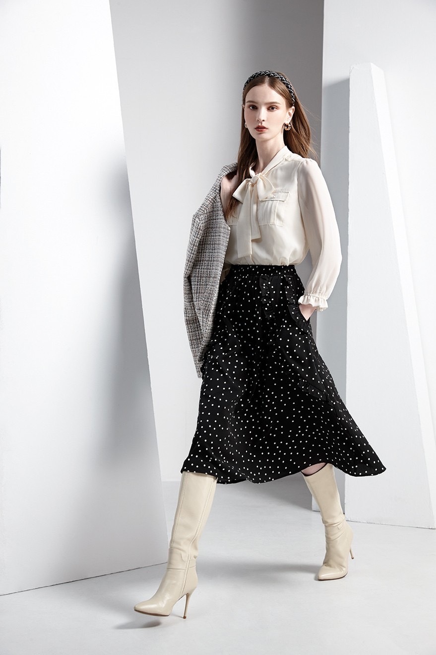 時尚復古甜美波點造型長版圓裙T6231