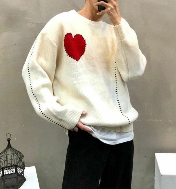 圓領心形圖案針織衫 T5195