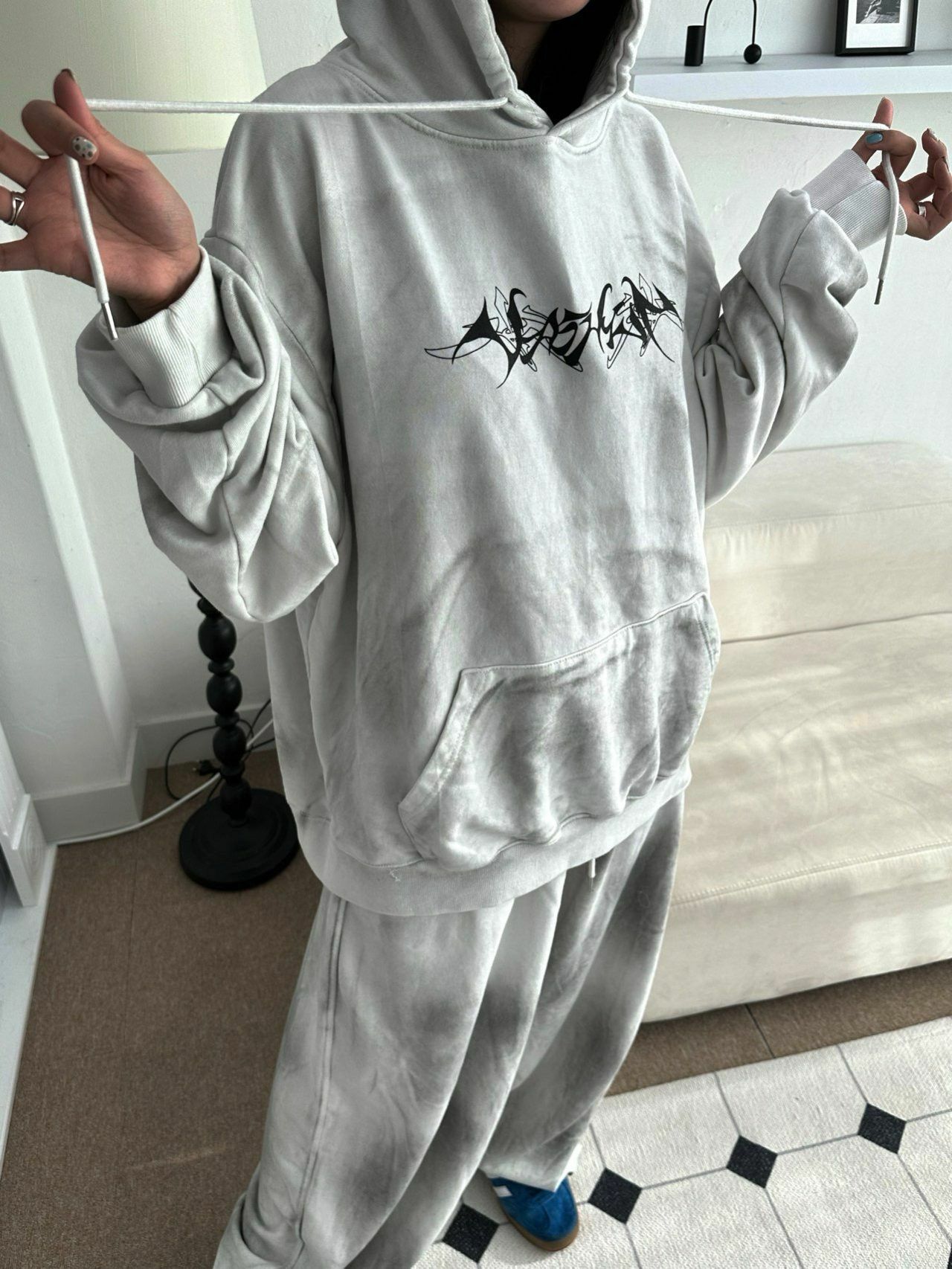 仿舊英文字連帽衛衣 T5228