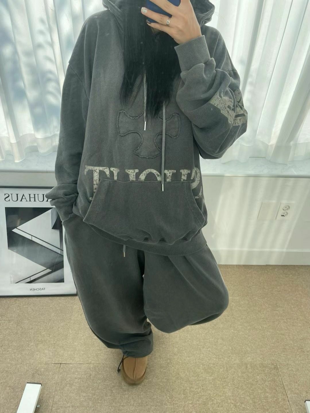 英文字圖案連帽衛衣 T5229