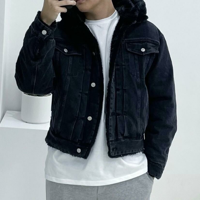 拼毛毛帽牛仔褸(毛毛帽可拆) DOAN-002JK