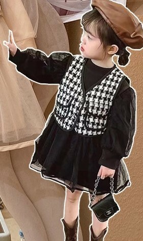 <兩件組> 小香風背心+拼接紗裙洋裝 2色 90-140cm