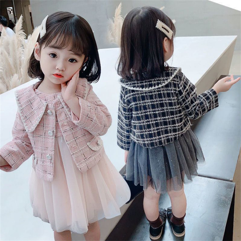 <兩件組> 小香風翻領外套+背心裙洋裝 2色 85-135cm