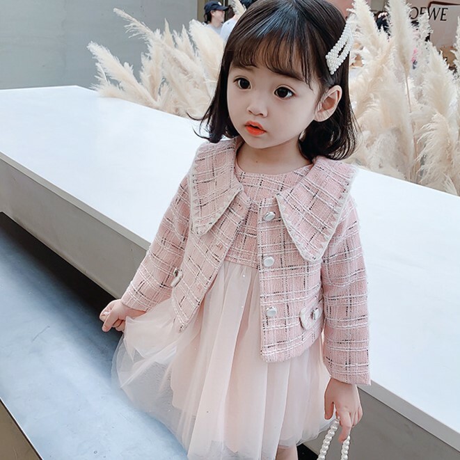 <兩件組> 小香風翻領外套+背心裙洋裝 2色 85-135cm