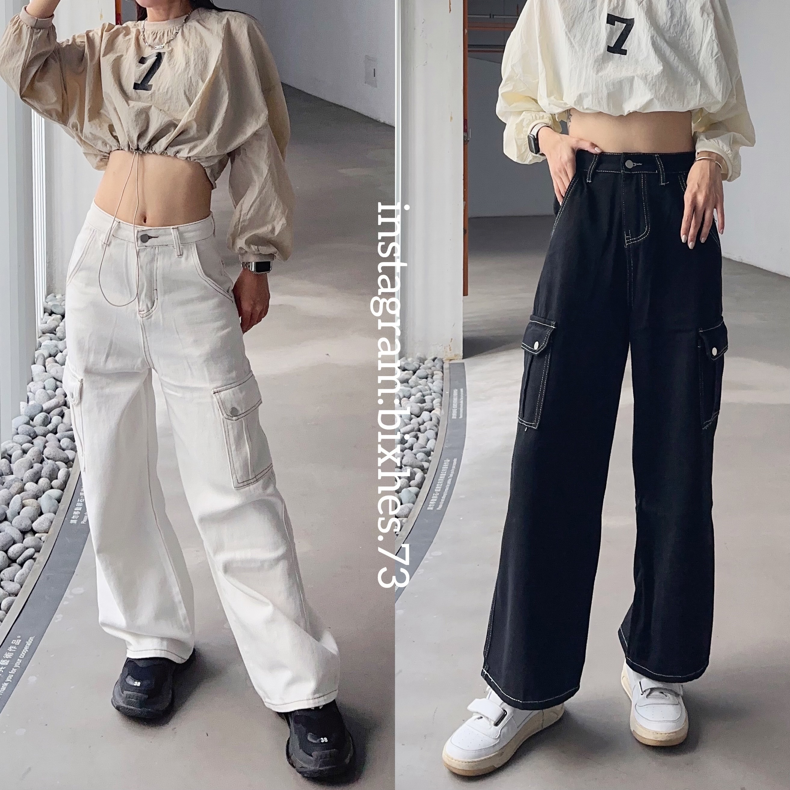 反車線寬版口袋牛仔褲(E00064)