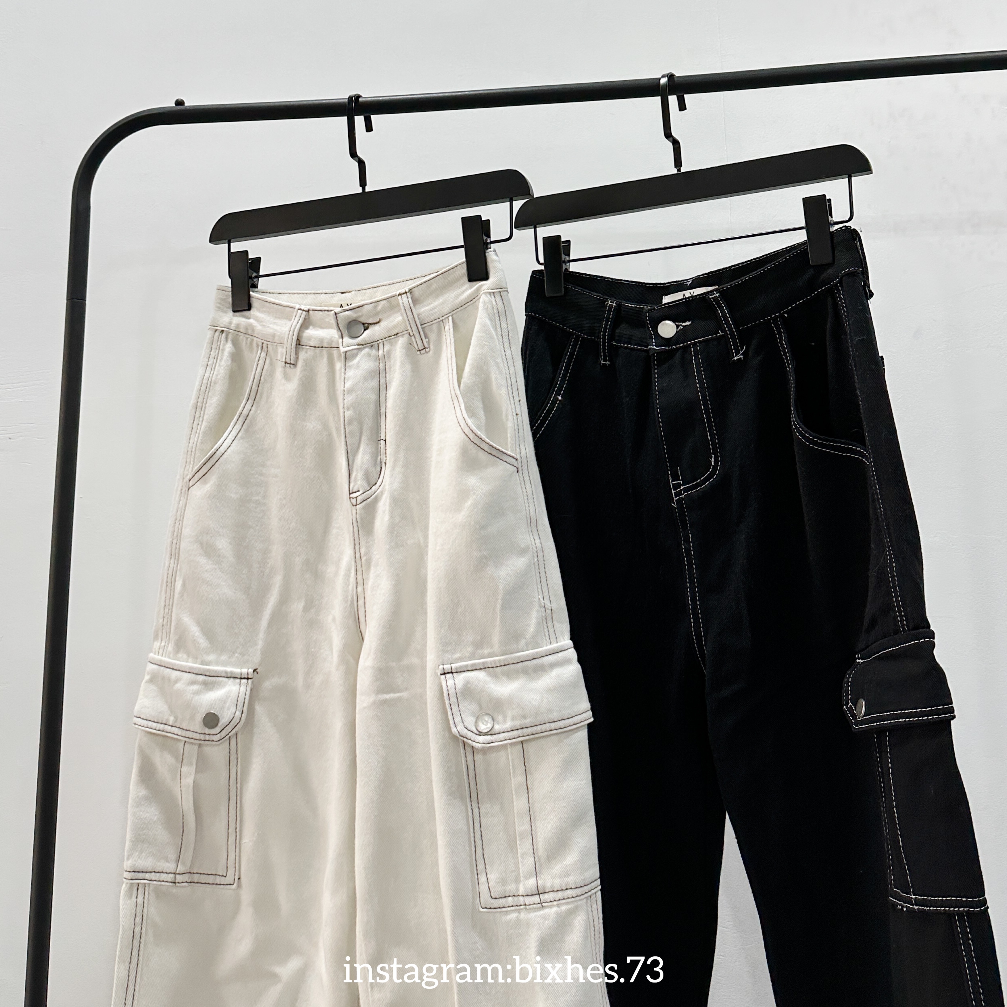 反車線寬版口袋牛仔褲(E00064)