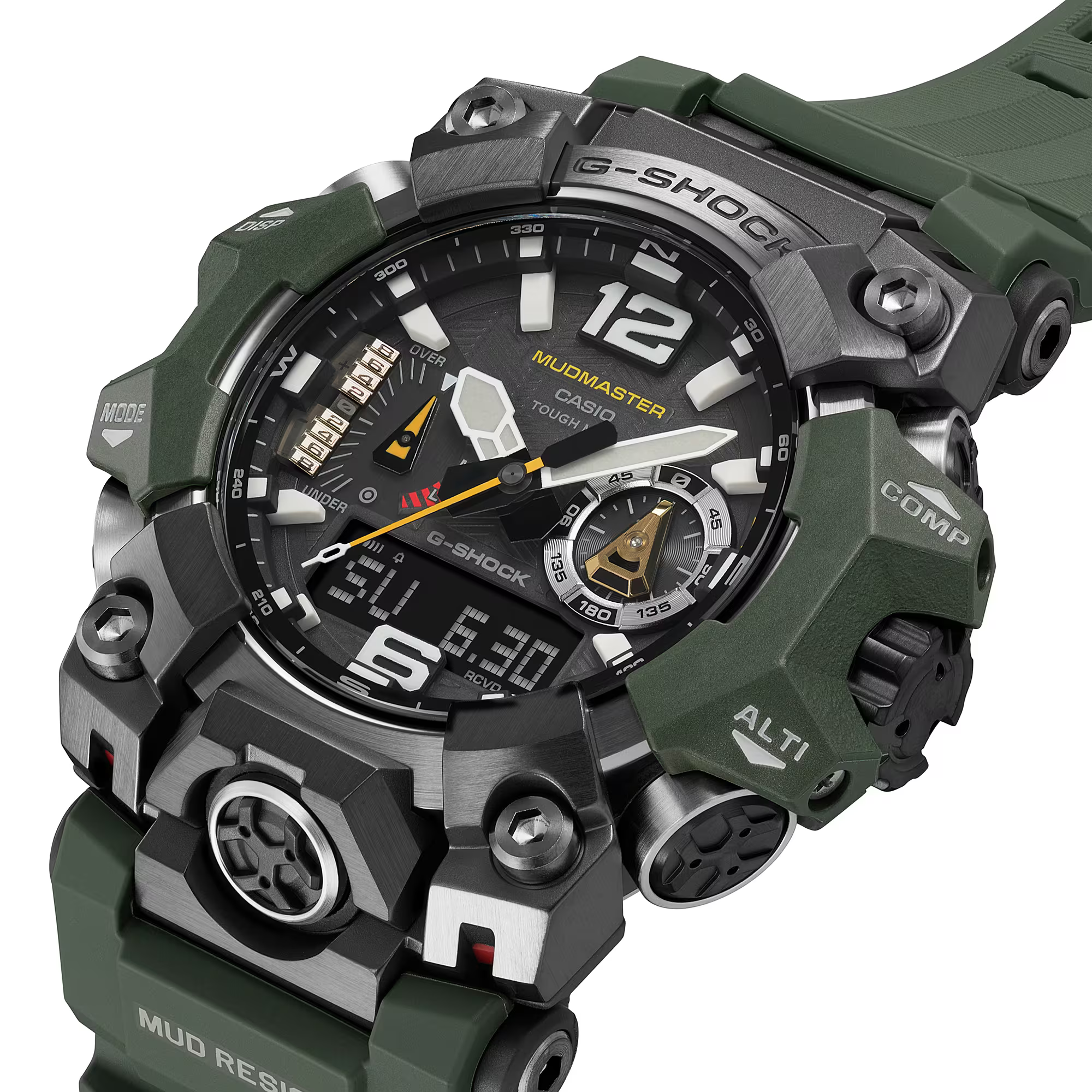 萬年鐘錶 - G-SHOCK   MUDMASTER 防塵泥藍芽電波太陽能三重感測器強悍運動電子錶 GWG-B1000-3A 錶徑 : 52.1mm