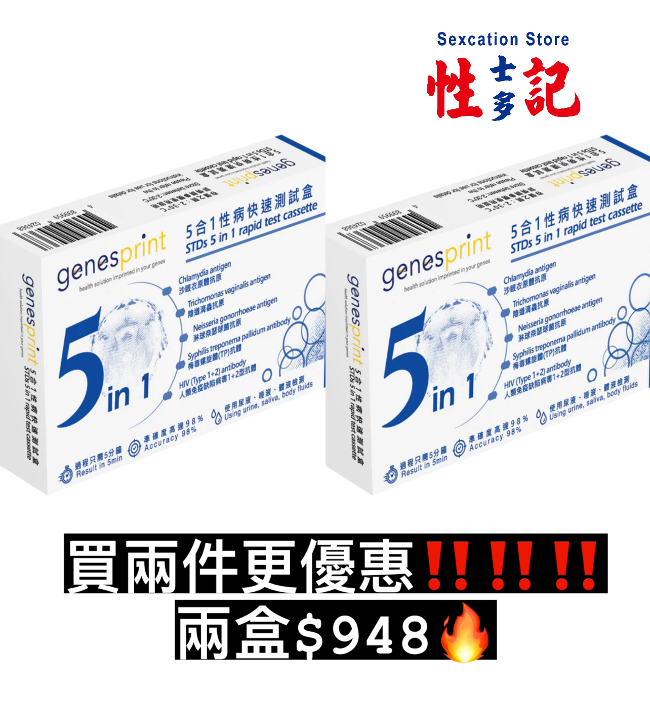Genesprint 5合1 性病快速測試盒 🔥兩盒優惠🔥