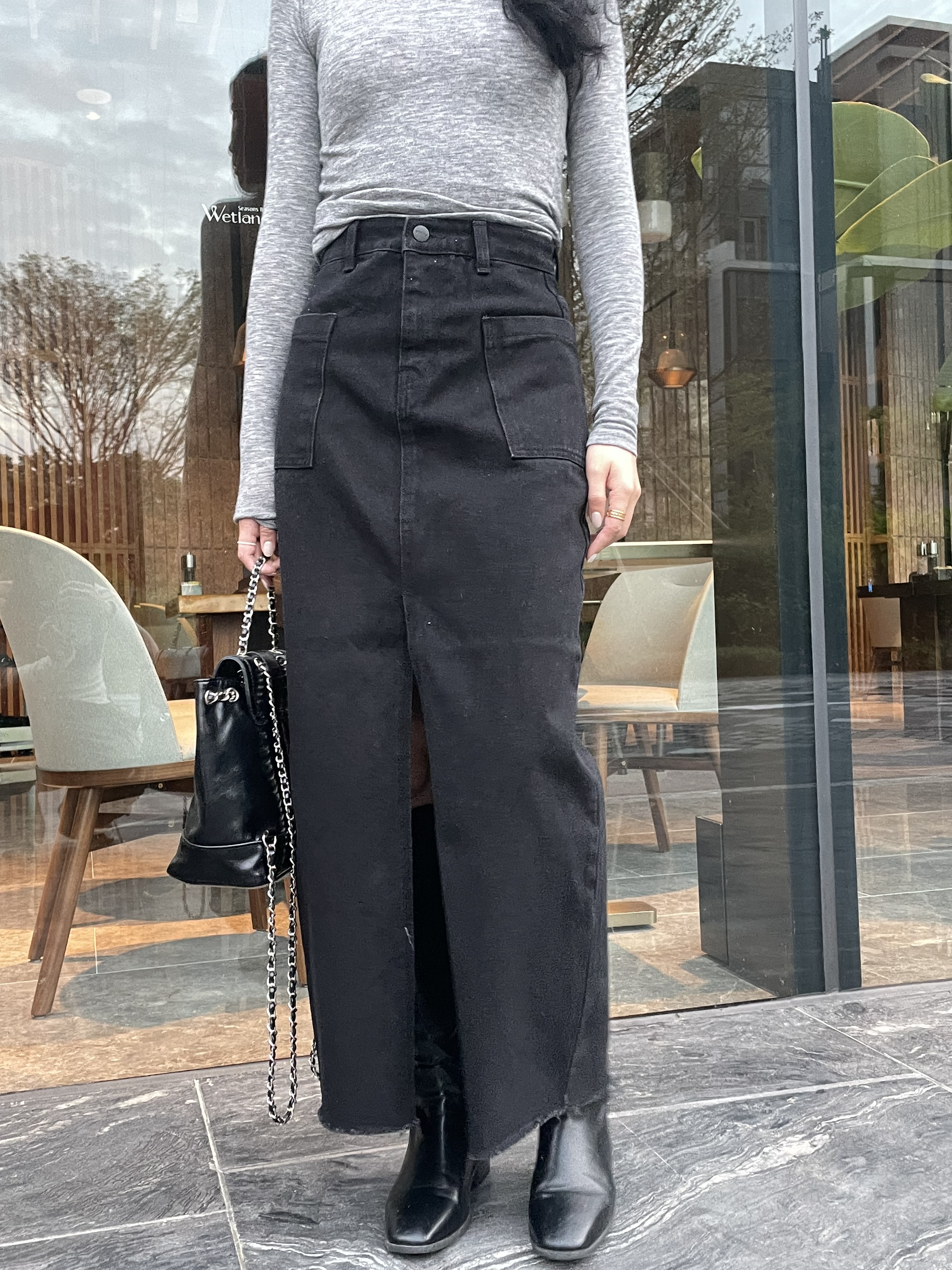 (現貨)  超高腰前開叉牛仔裙SK1105 (S)