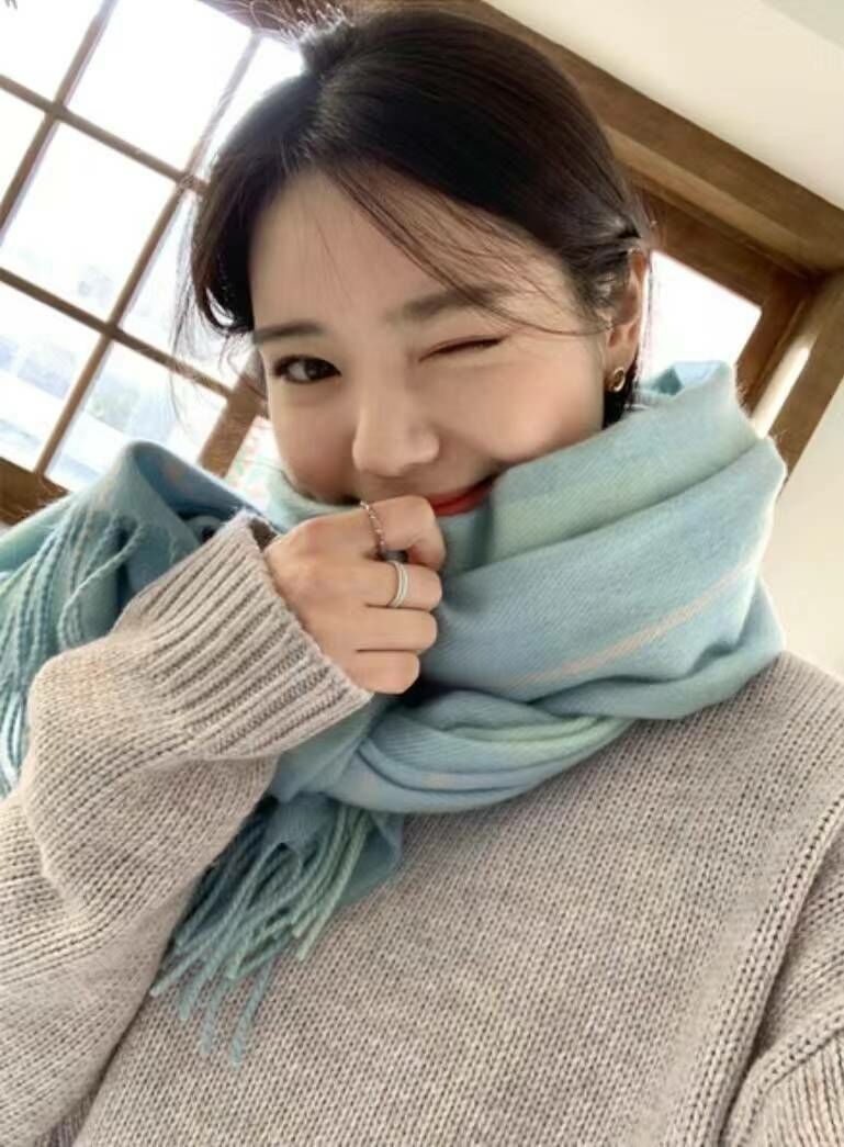 N804 拼色格紋流蘇長頸巾