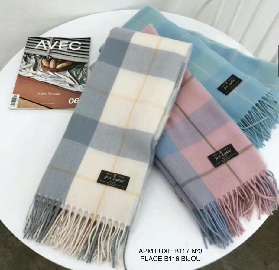 N804 拼色格紋流蘇長頸巾