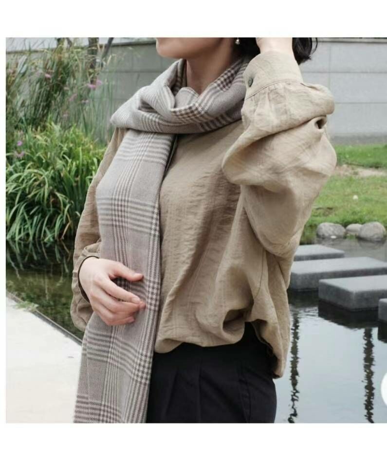 N805 簡約單色格紋頸巾