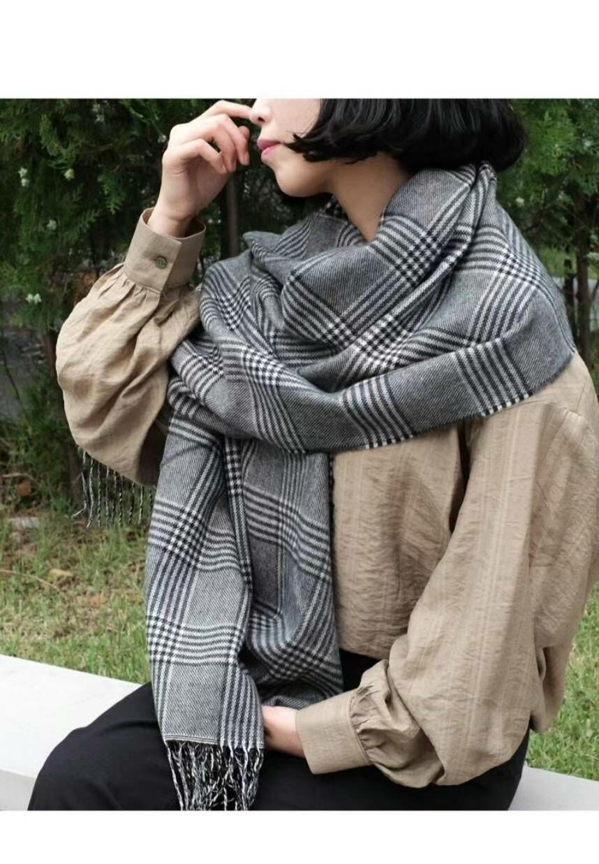 N805 簡約單色格紋頸巾