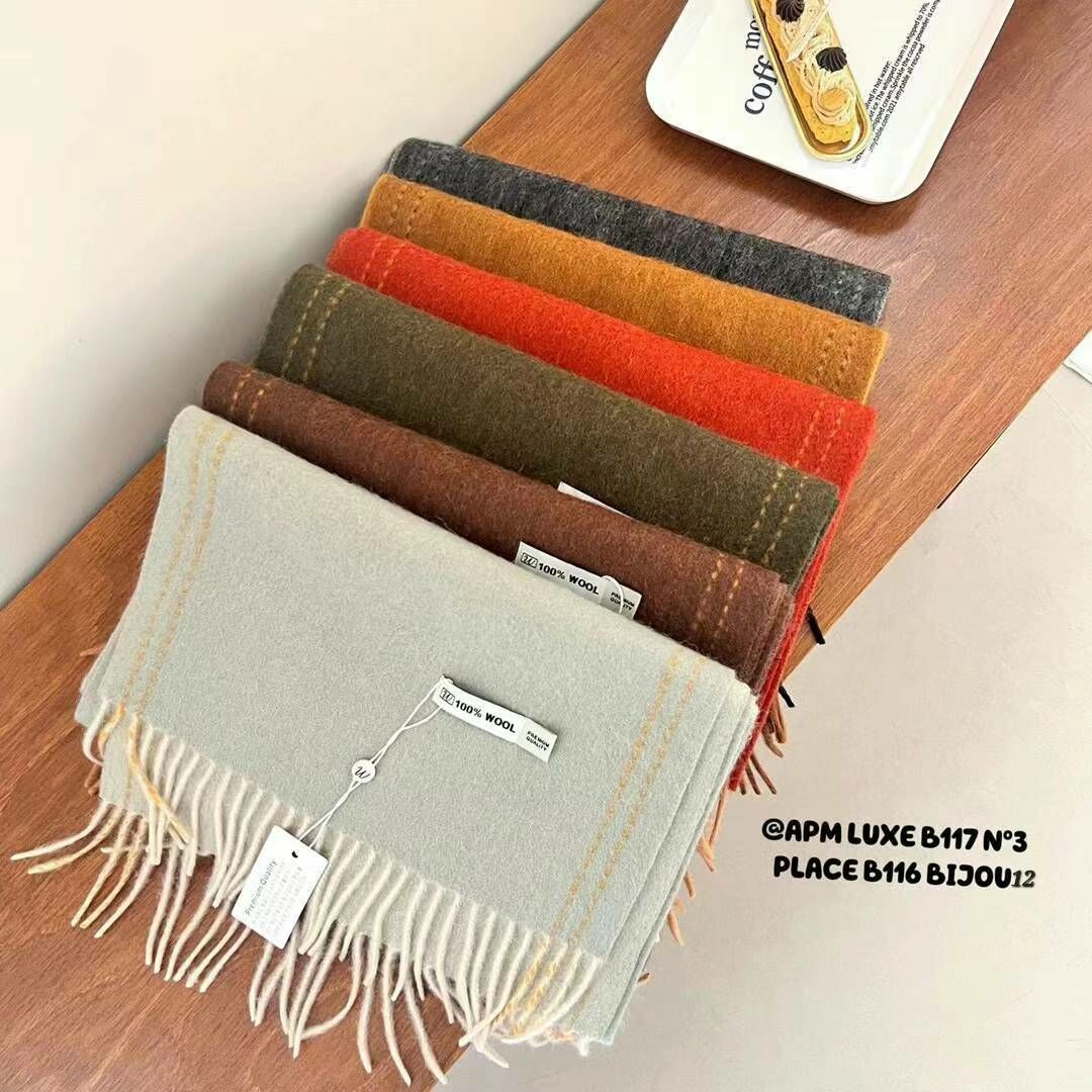 N807 雙色撞線流蘇長頸巾