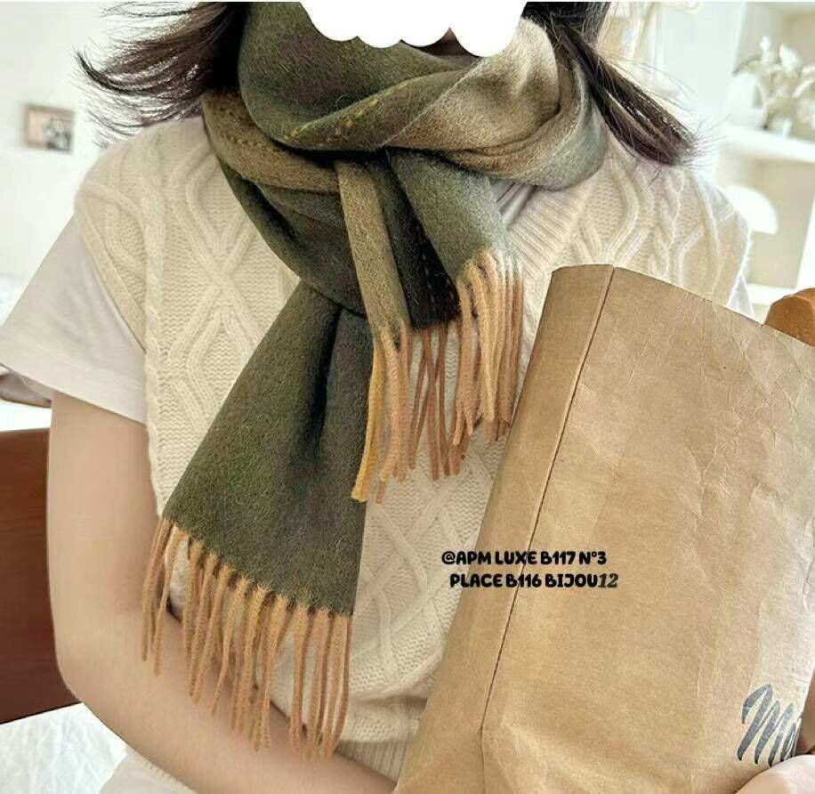 N807 雙色撞線流蘇長頸巾