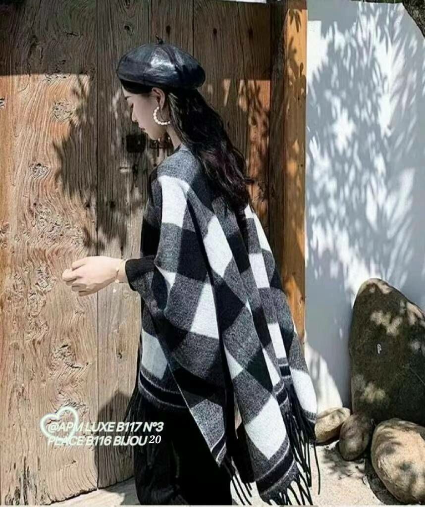 N812 雙面著格仔披肩