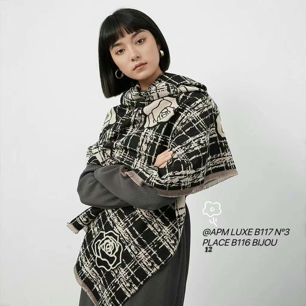 N813 雙色玫瑰print頸巾