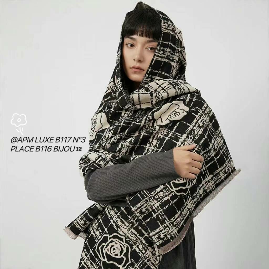 N813 雙色玫瑰print頸巾