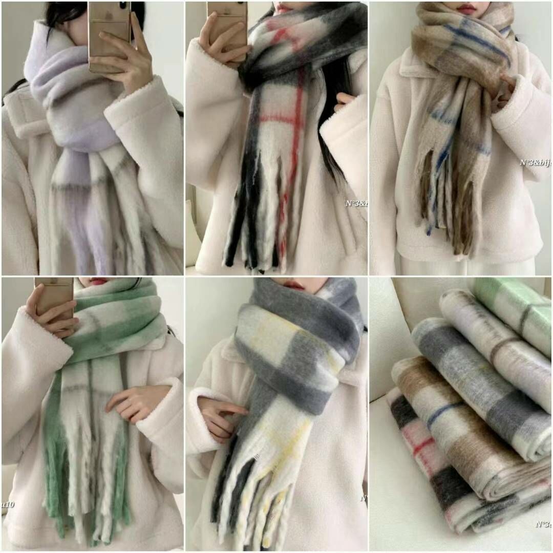 N816 撞色線格厚頸巾