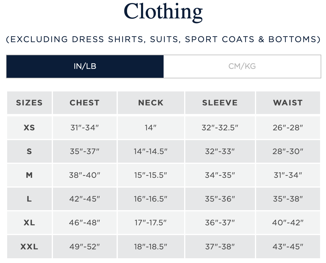 Ralph lauren men's size chart us best sale