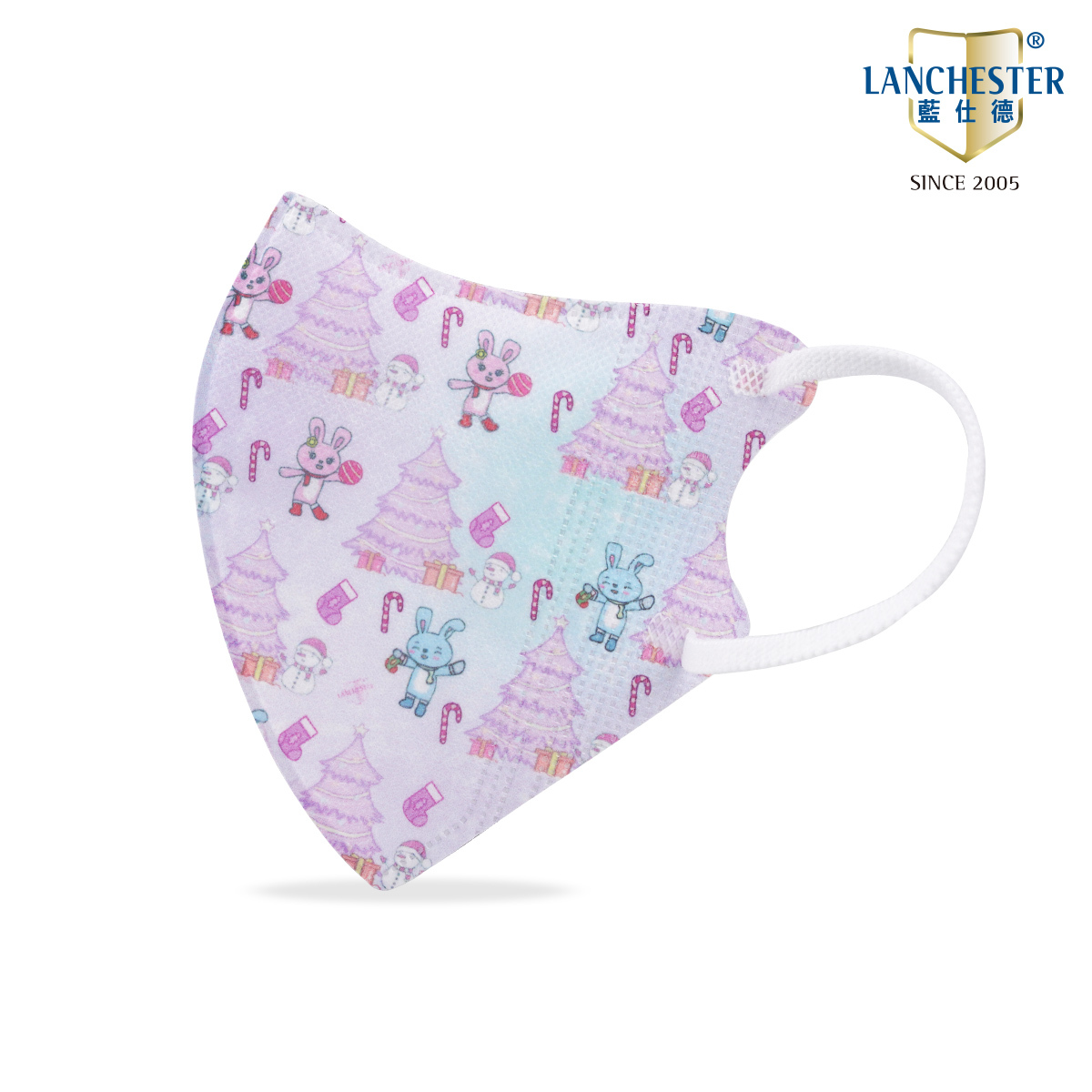 【蘭徹斯特奇遇記 X 動物大派對聖誕系列】3D立體彈力耳繩卡通口罩 (聖誕樹+兔兔)兒童十片獨立包裝