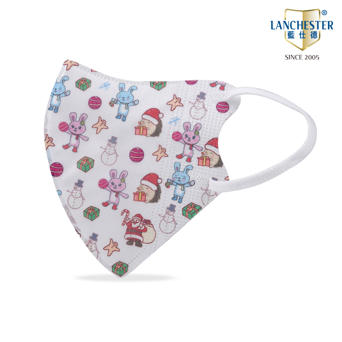 【蘭徹斯特奇遇記 X 動物大派對聖誕系列】3D立體彈力耳繩卡通口罩 (聖誕刺蝟兔兔)兒童十片獨立包裝