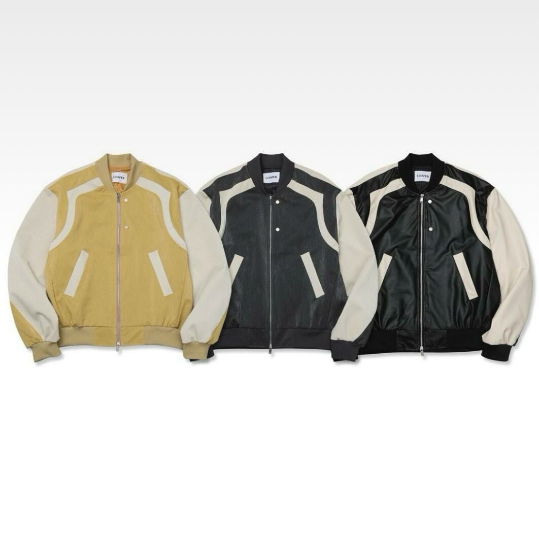 拼色拉鍊合成皮外套 LOAFER-JK004