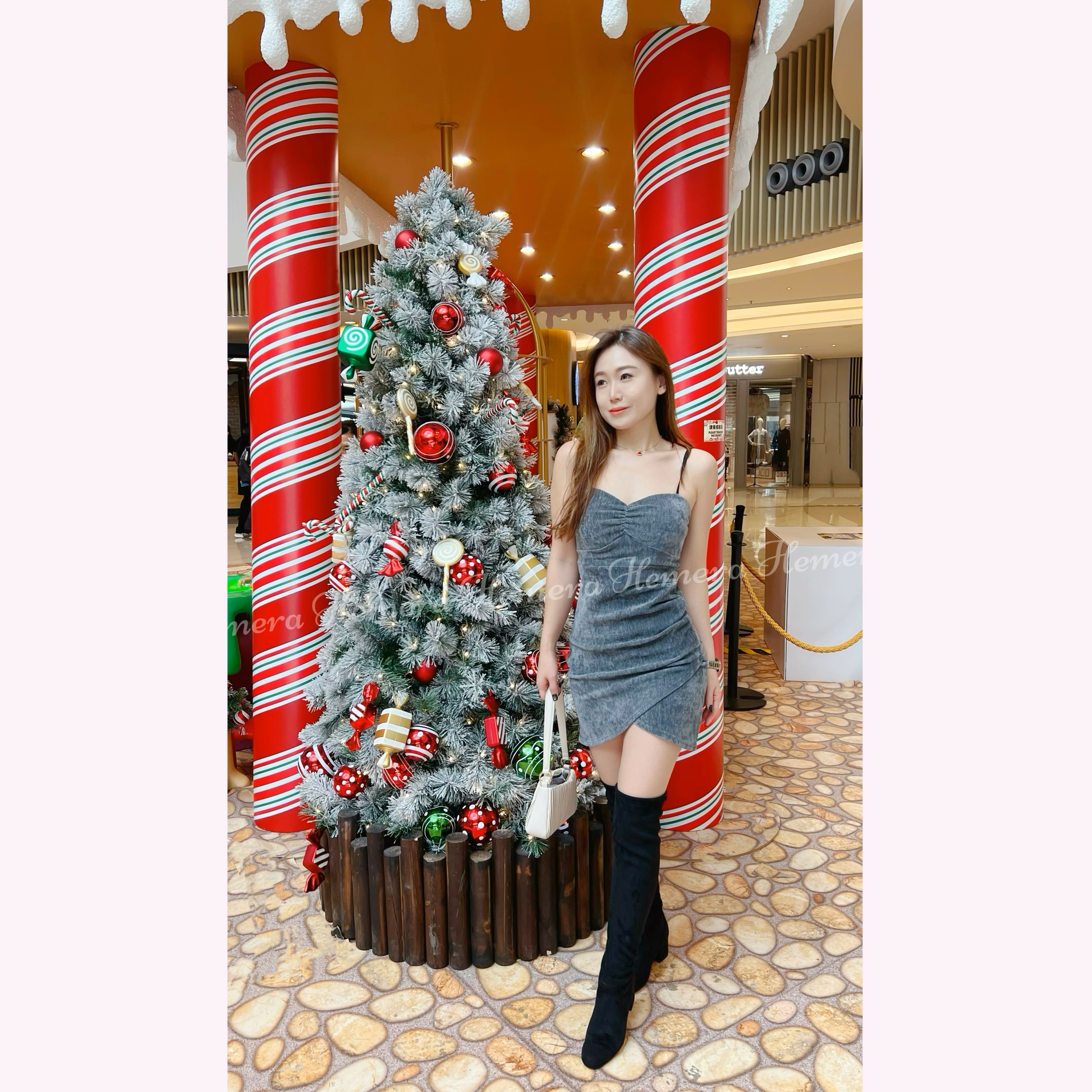 DR23W1209 絲絨顯瘦摺摺開叉裙連身裙