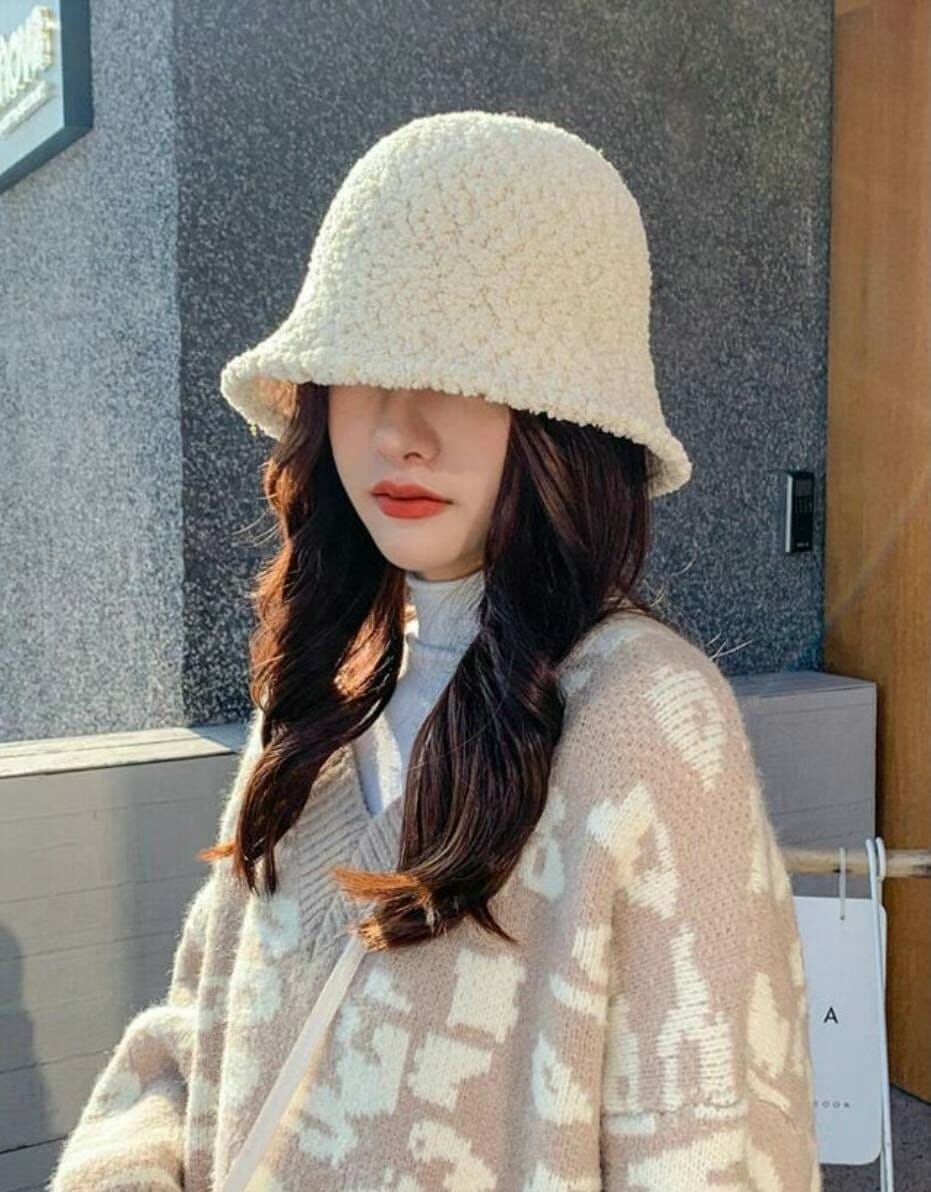 N841 羊羔毛單色漁夫帽