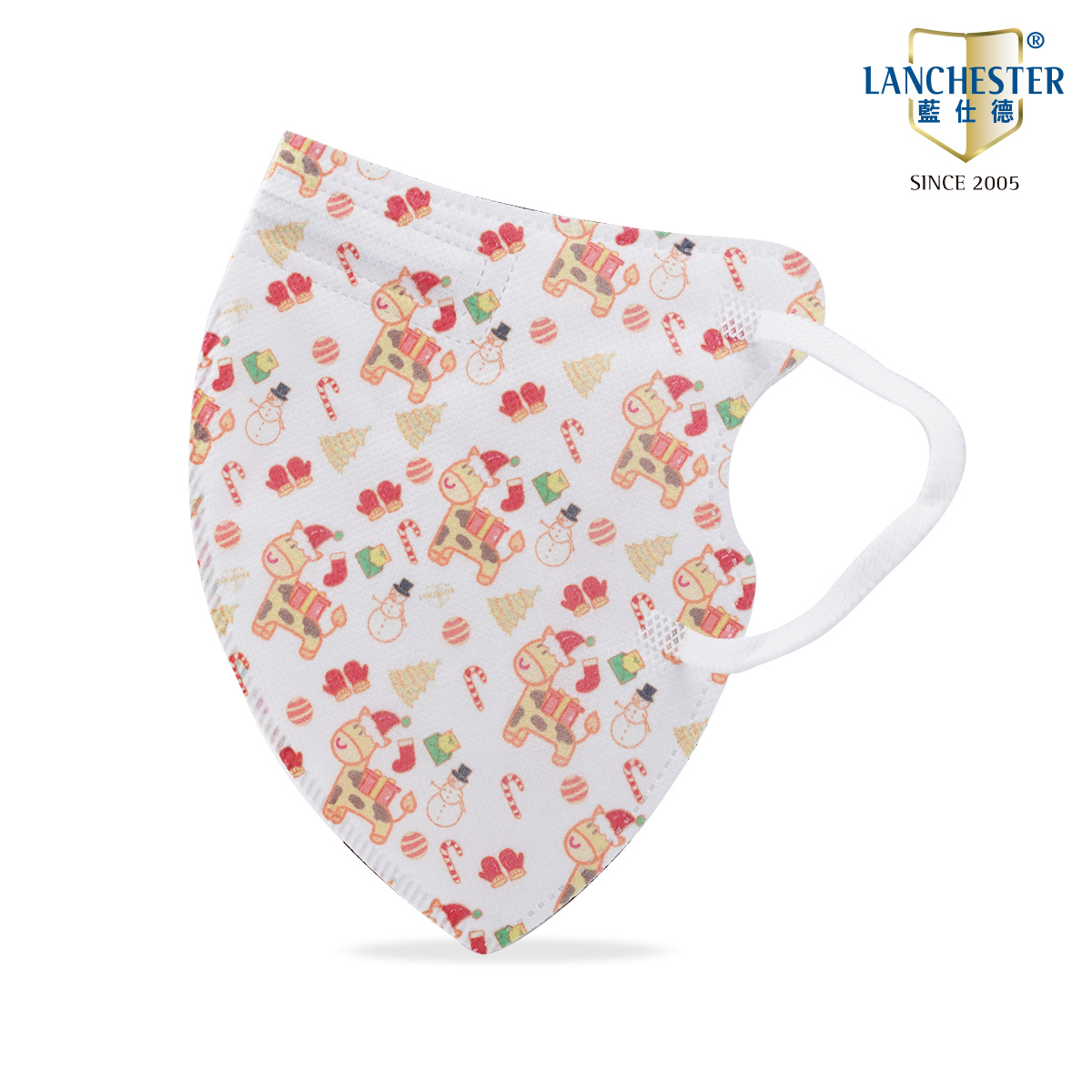 【蘭徹斯特奇遇記 X 動物大派對聖誕系列】3D立體彈力耳繩卡通口罩 (聖誕長頸鹿)成人十片獨立包裝