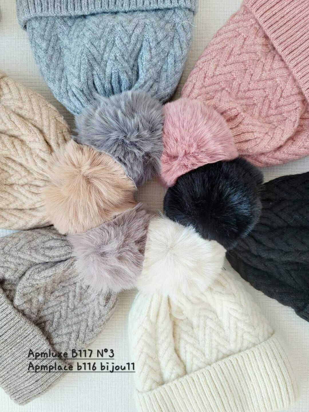 N847 毛球粗麻花冷帽