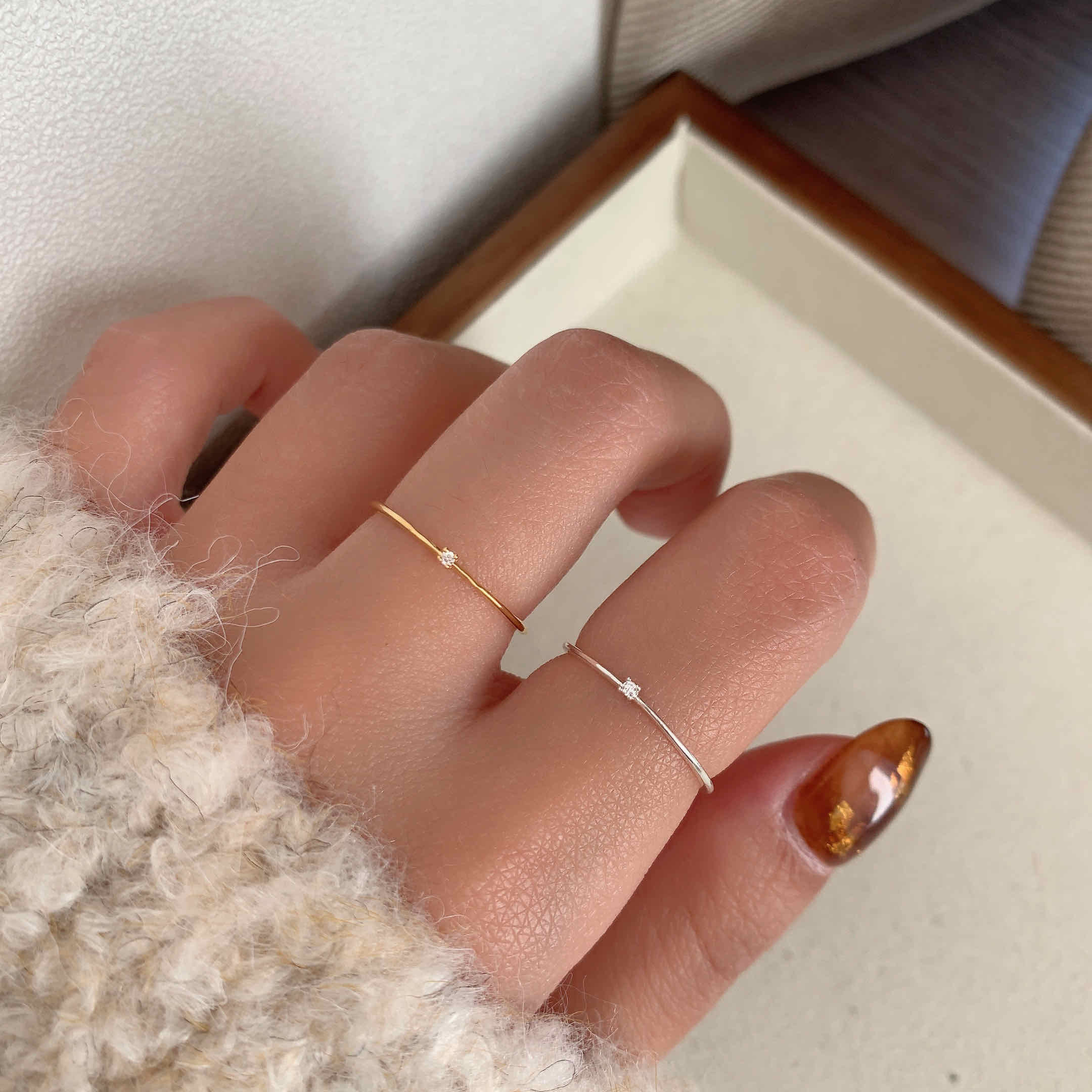 🇰🇷925 silver 迷你小鑽戒指｜2 color