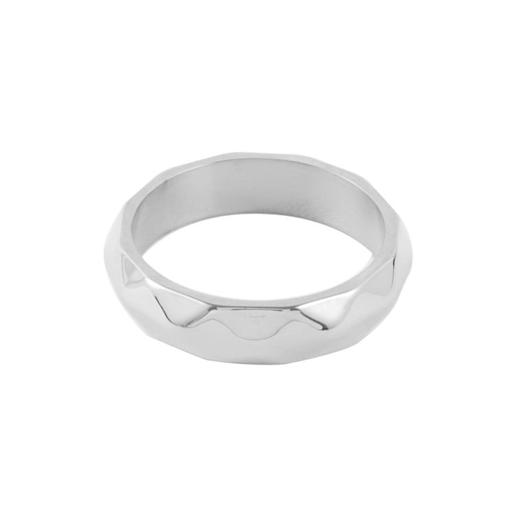 白鋼戒指，男士戒指 多面切割；幾何學與有機形態的啟發（3609 銀色）